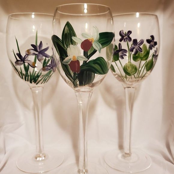 Vintage Hand Painted Wine Glasses Set - Picture 4 of 7